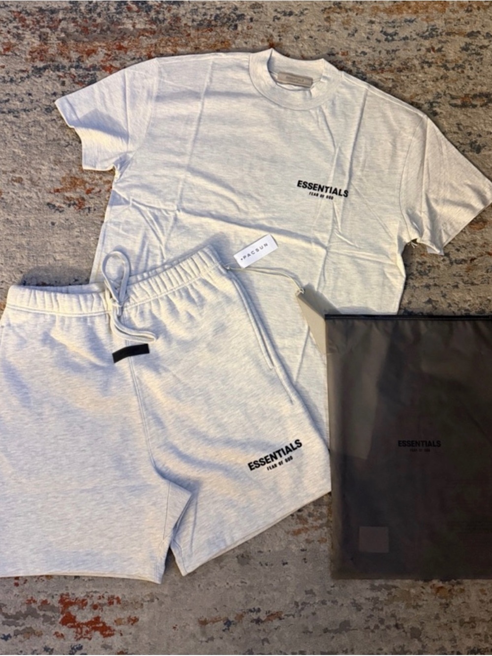 Essentials Light Gray Tee & Shorts Set with Black Logo